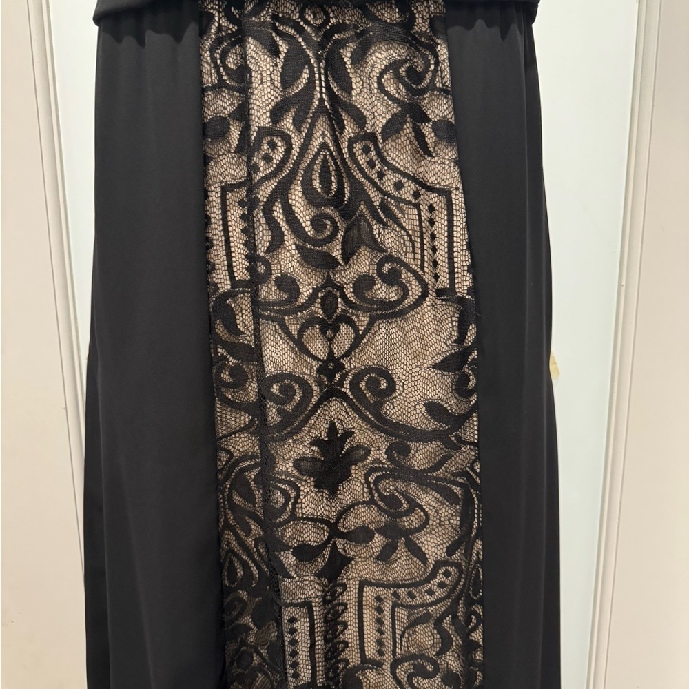 London Times Black Nude Lace Chiffon Halter Maxi Evening Gown – Size 6 - Picture 6 of 14